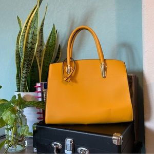 Yellow Satchel Purse with Gold Hardware